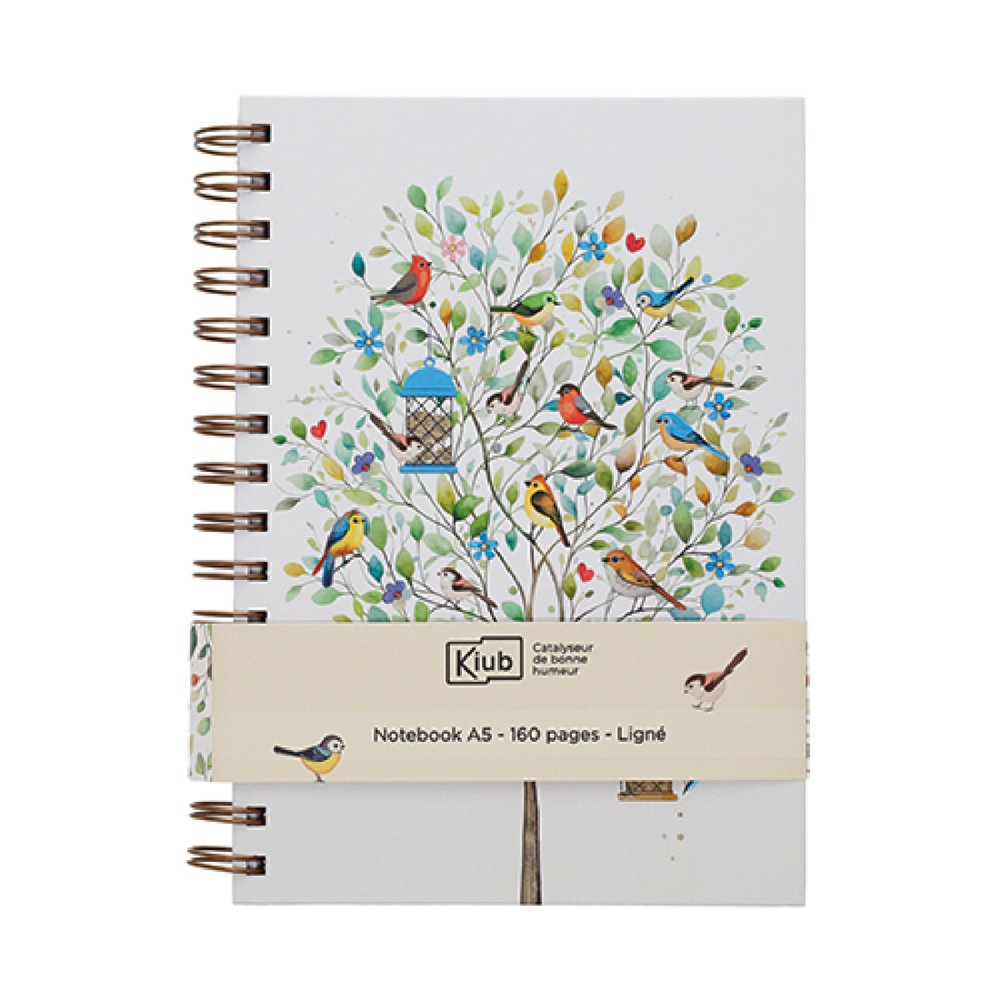 Cuaderno Notas Espiral A5 160H Lineas Árbol Pajaritos KIUB