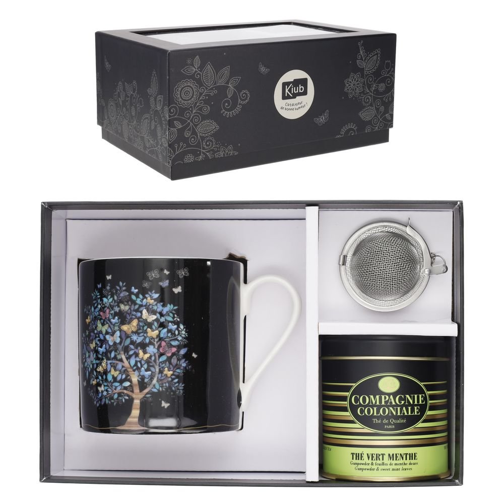 Juego Taza Árbol 425 ml con Infusor, Lata de Té y Caja Regalo KIUB
