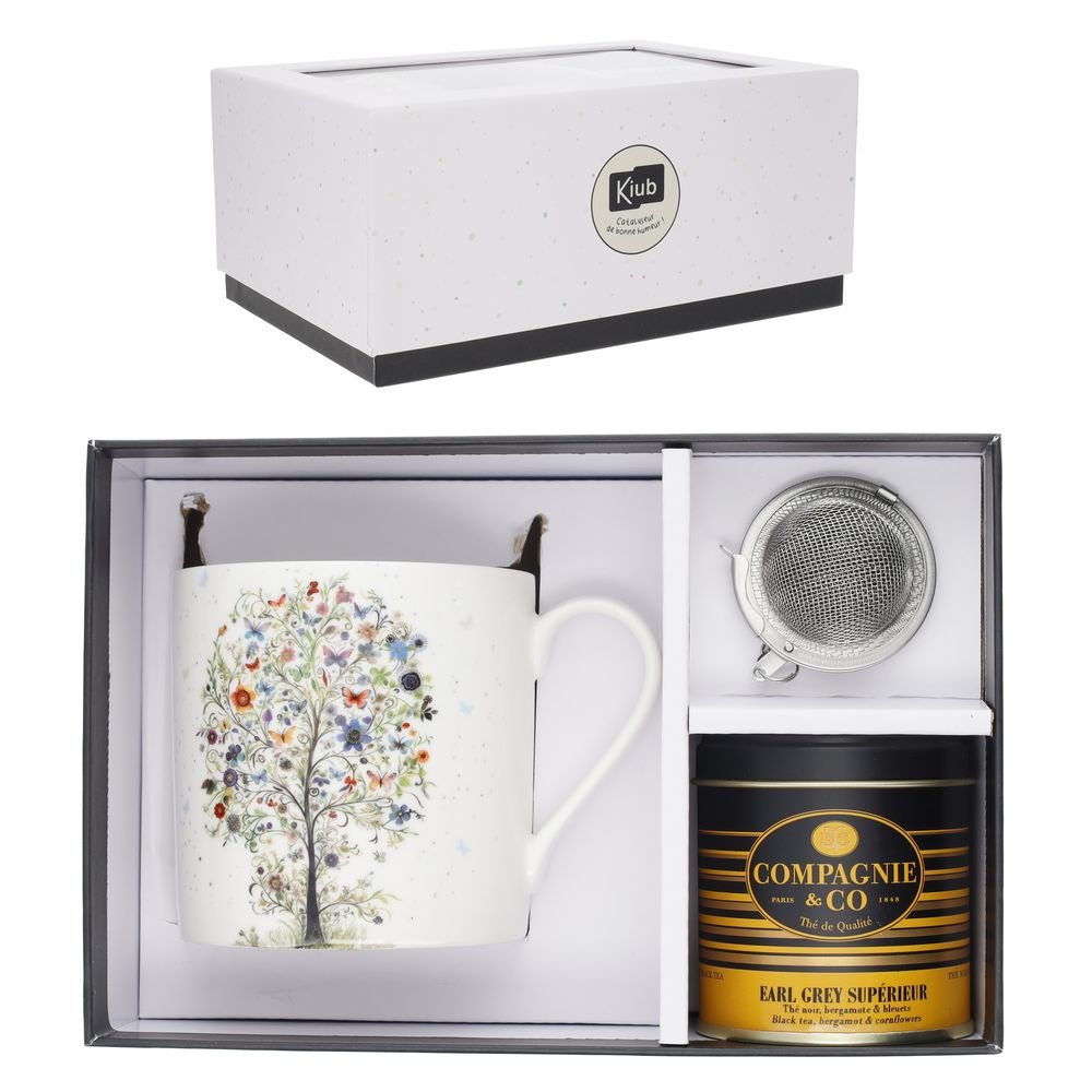 Juego Taza Mariposas 425ml con Infusor y Lata Te Marca Kiub Imagen principal del producto