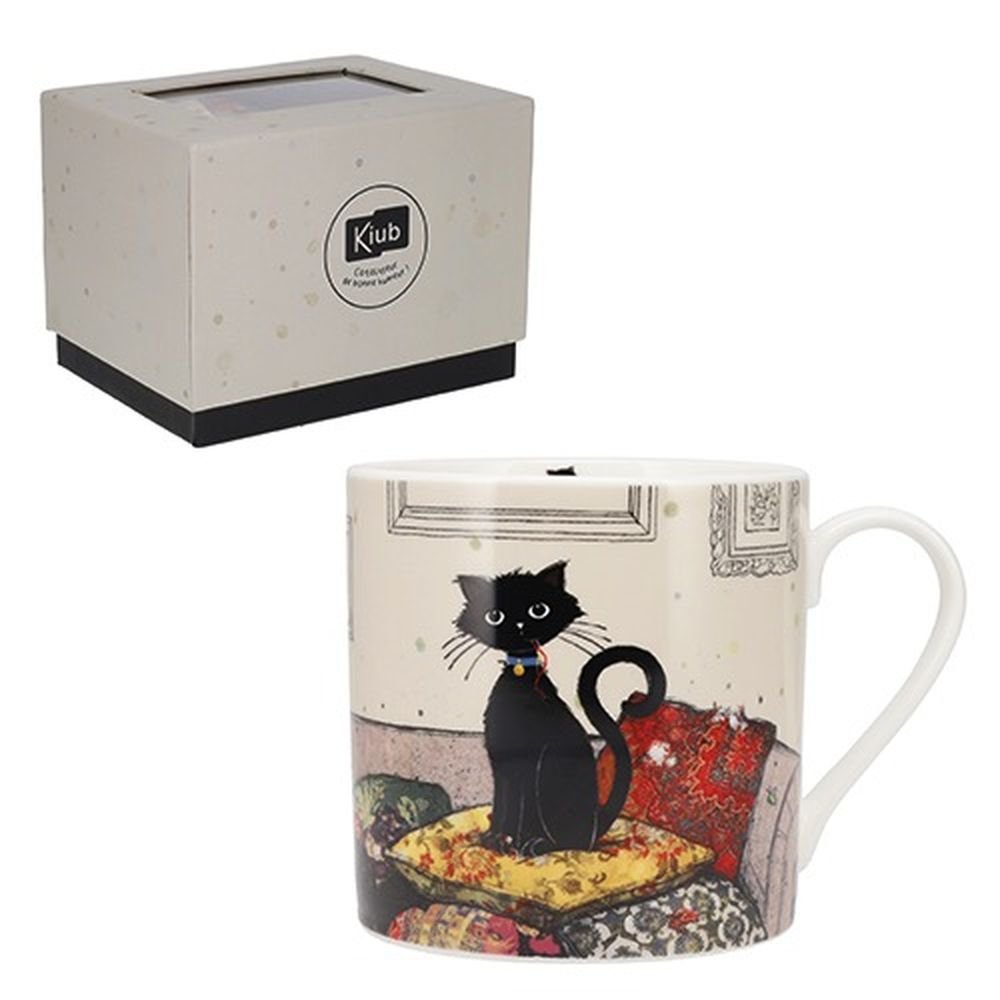 Taza porcelana Gato y Cojines 425 ml KIUB con caja regalo