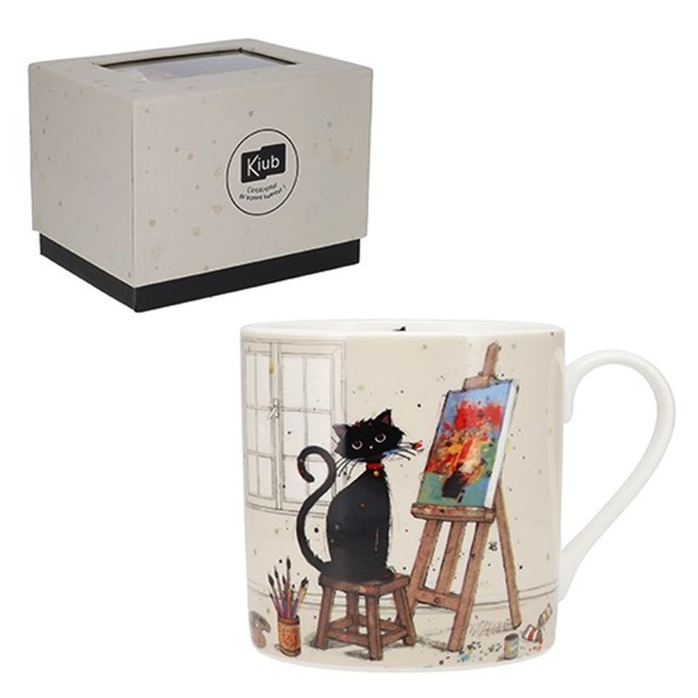 Taza porcelana Gato pintando 425 ml con caja regalo KIUB