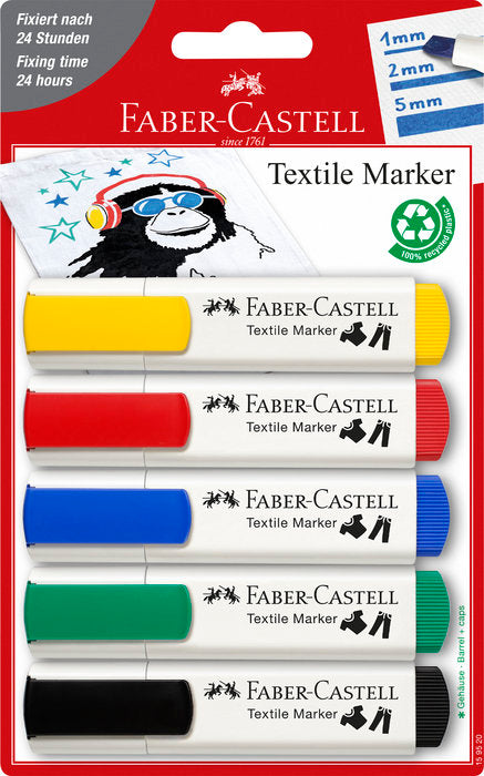 Marcadores Faber Textil Blister 5 Colores Basicos | Faber Castell | Pack 1 Unidades