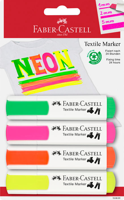 Blister 4 Marcadores Faber Castell Textil Colores Neon | Faber Castell | Pack 1 Unidades