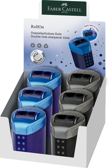 Sacapuntas Faber Castell Doble Rollon Dots Azul y Negro Imagen principal del producto