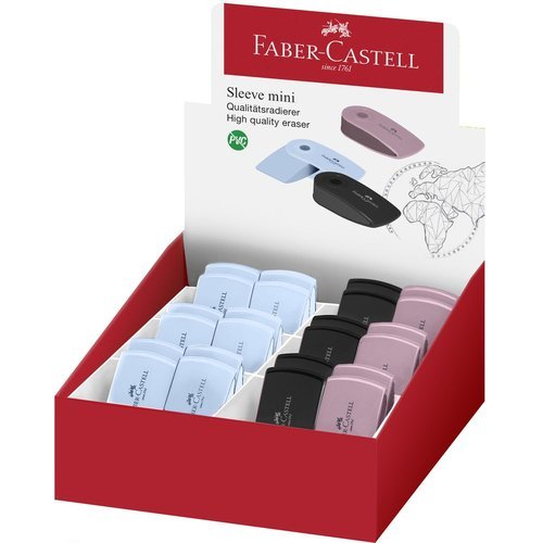 Expositor 24 Goma Faber Castell Sleeve Mini 3 Colores Surti