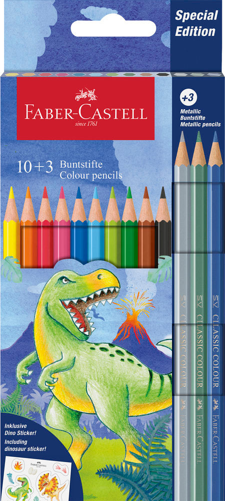 LAPIZ FABER 10+3 COLORES SURTIDO EDICION DINOSAURIO | 1 UNIDADES | (FABER CASTELL) Imagen principal del producto