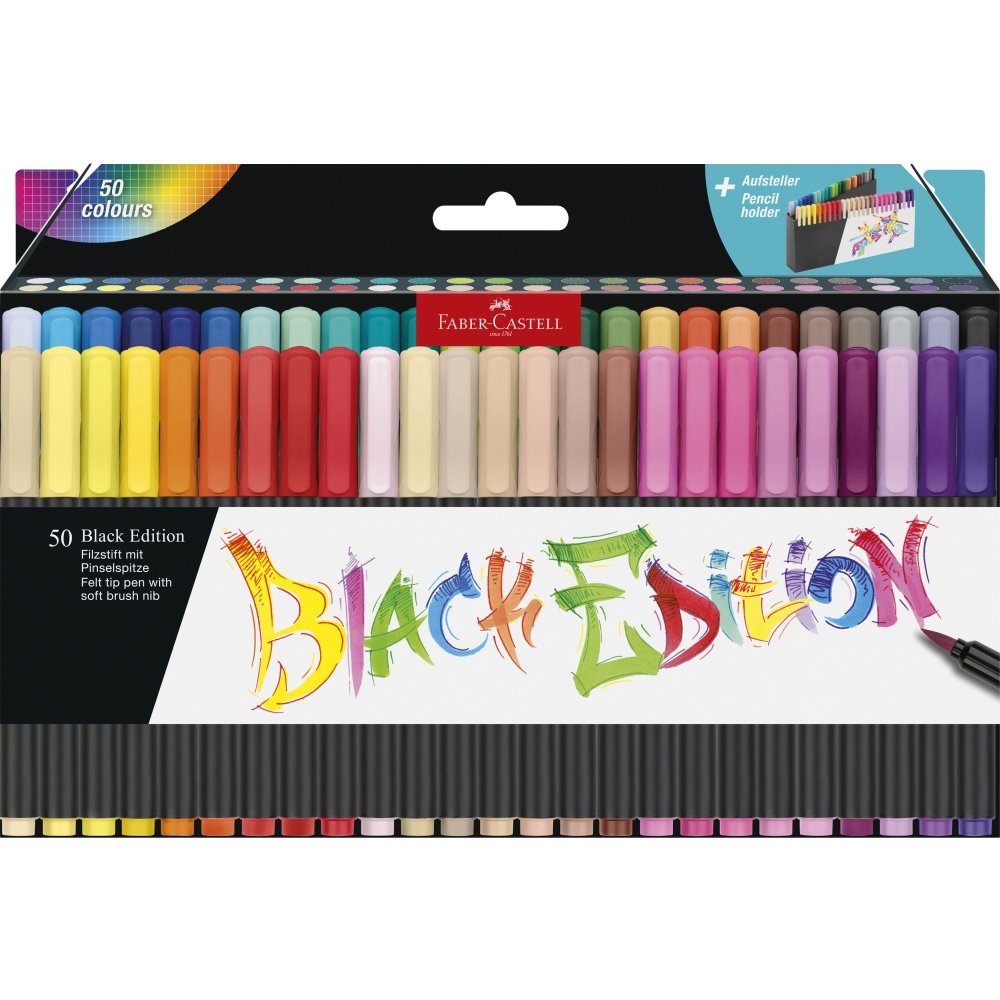 Rotulador Black Edition con Punta Pincel 50 Colores Faber Castell