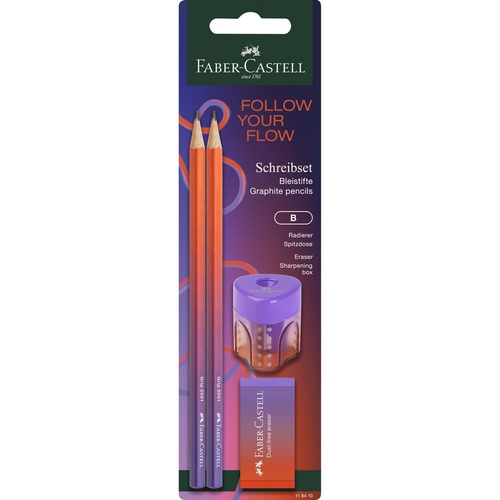 Blister Lápiz Faber Castell + Goma + Afilalápiz Flow Edition