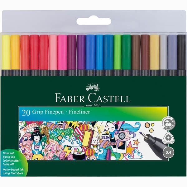 Rotulador Grip Finepen 0,4 Mm 20 Colores Surtidos | Faber Castell | Pack 1 Unidades