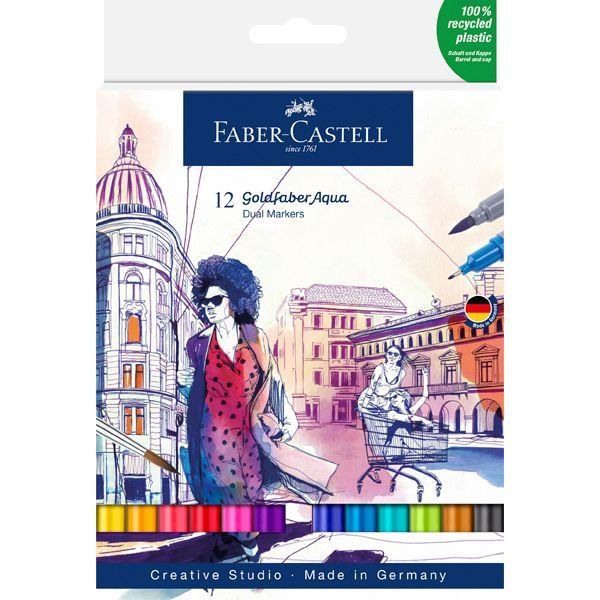 Rotulador Goldfaber Aqua Dual 12 Colores Surtidos | Faber Castell | Pack 1 Unidades
