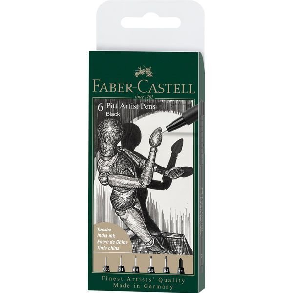 Rotulador Faber Pitt Negro Estuche 6 Graduaciones Diferentes Marca Faber Castell