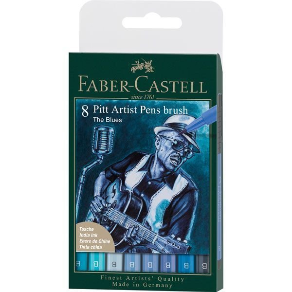 Rotulador Faber Pitt Artist Pen Brush Estuche 8 Tonos Azul | Faber Castell | Pack 1 Unidades