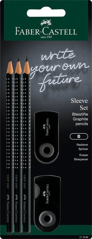 SET FABER LAPIZ + GOMA + AFILALAPIZ GRIP NEGROS B | 1 UNIDADES | (FABER CASTELL)