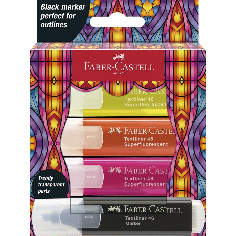 Marcador Faber Castell Textliner 46 Glassy 4 Colores Neon