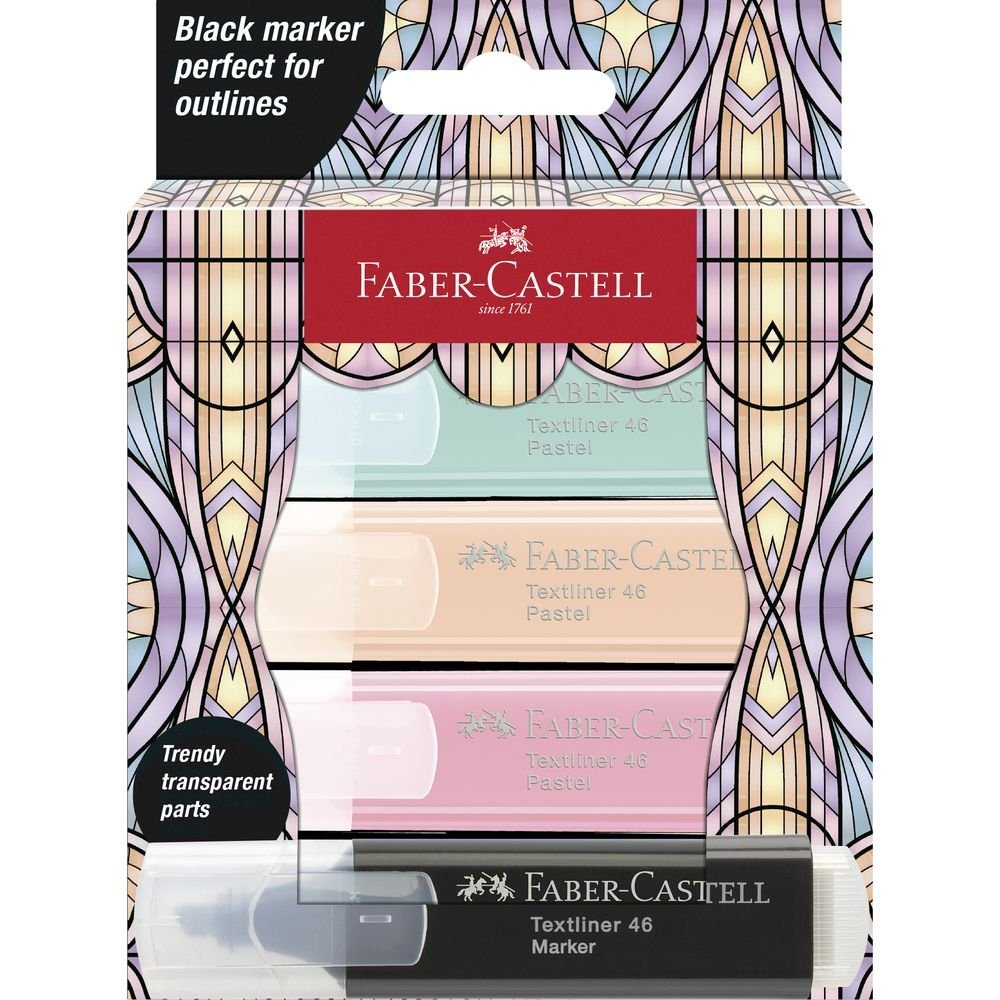 Marcador Faber Castell Textliner 46 Glassy 4 Colores Pastel