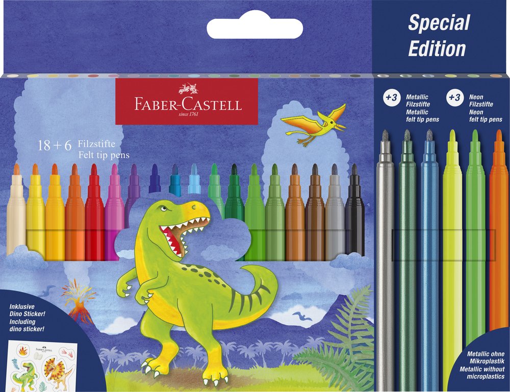Rotulador Faber 18+6 Colores Surtido Edicion Dinosaurio | Faber Castell | Pack 1 Unidades