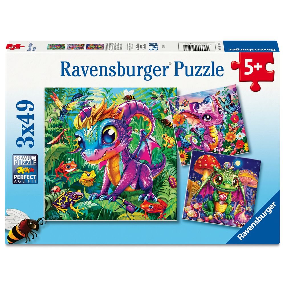 Puzzle Dragones de Jardín 3 x 49 piezas Ravensburger