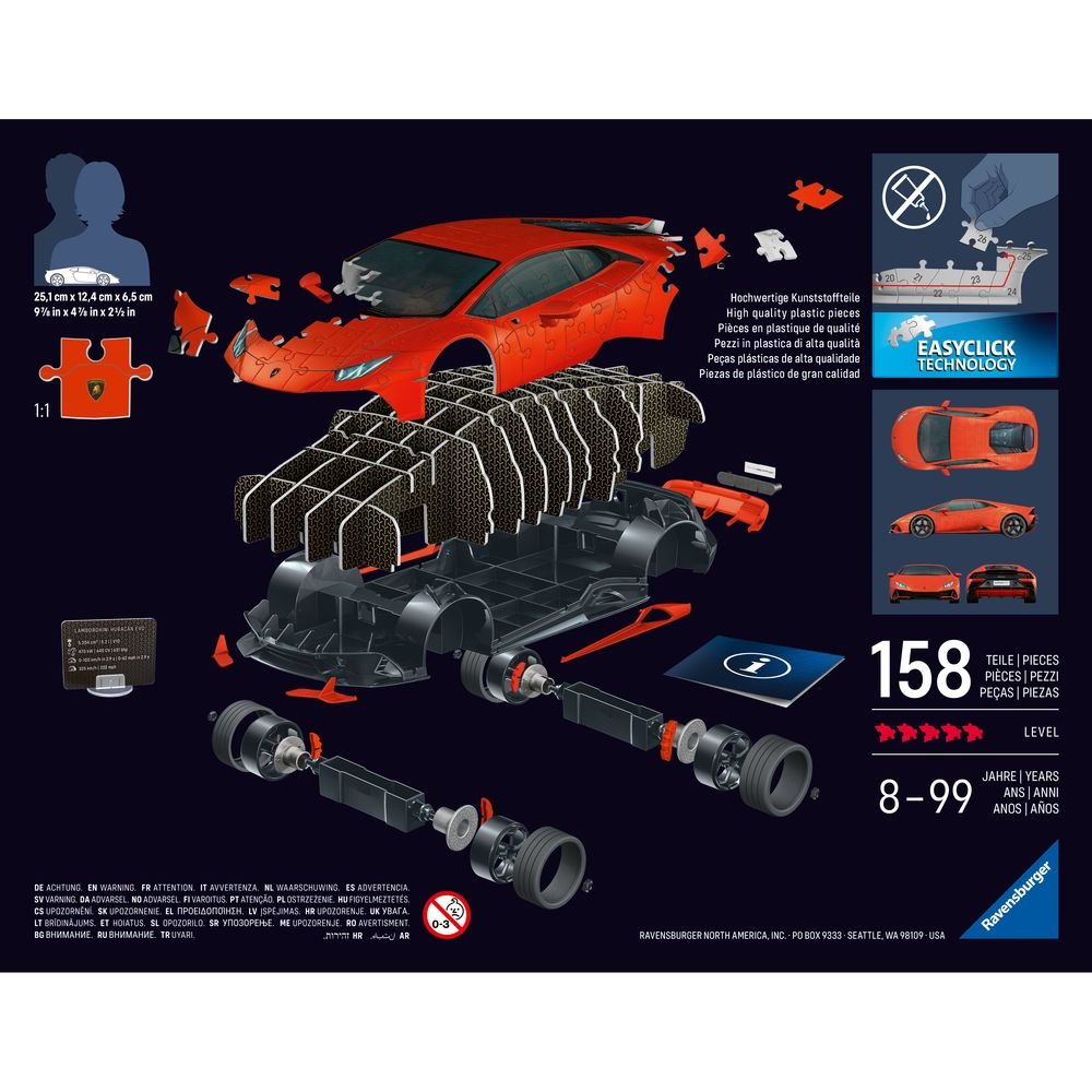 Puzzle 3D Lamborghini Huracan Evo Naranja Ravensburger Puzzle