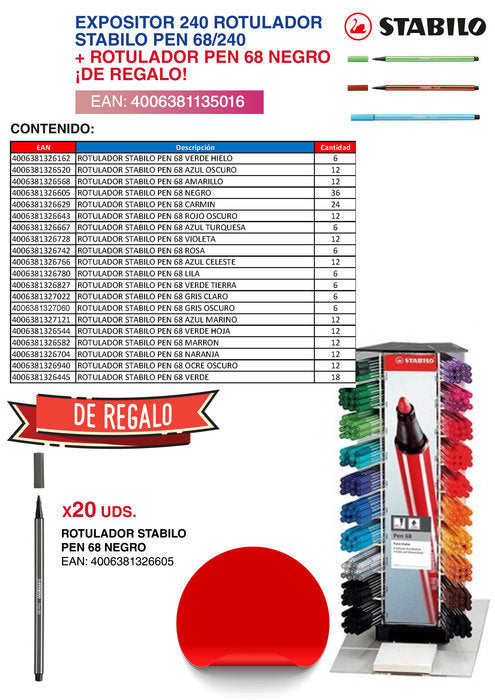 Expositor 240 Rotulador Stabilo Pen 68/240 | Stabilo | Pack 1 Unidades Imagen principal del producto