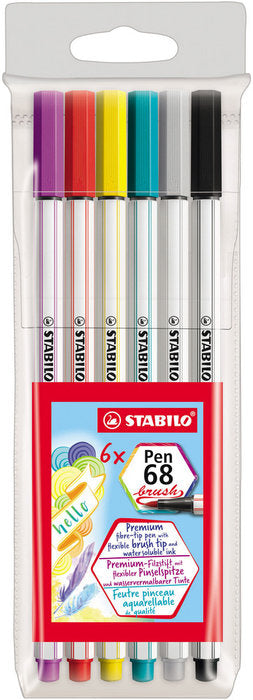 Estuche de 6 rotuladores Stabilo Pen 68 Brush colores surtidos Imagen principal del producto