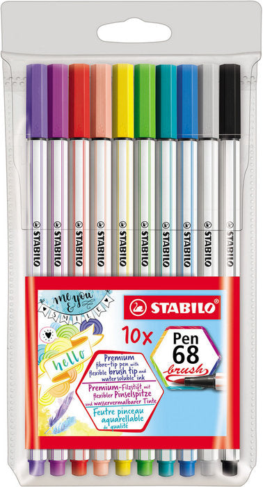 Estuche 10 Colores Stabilo Pen 68 Brush Punta Pincel Colores Surtidos