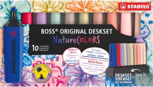 Deskset 10 marcadores fluorescentes stabilo naturecolors wildflowers eddition