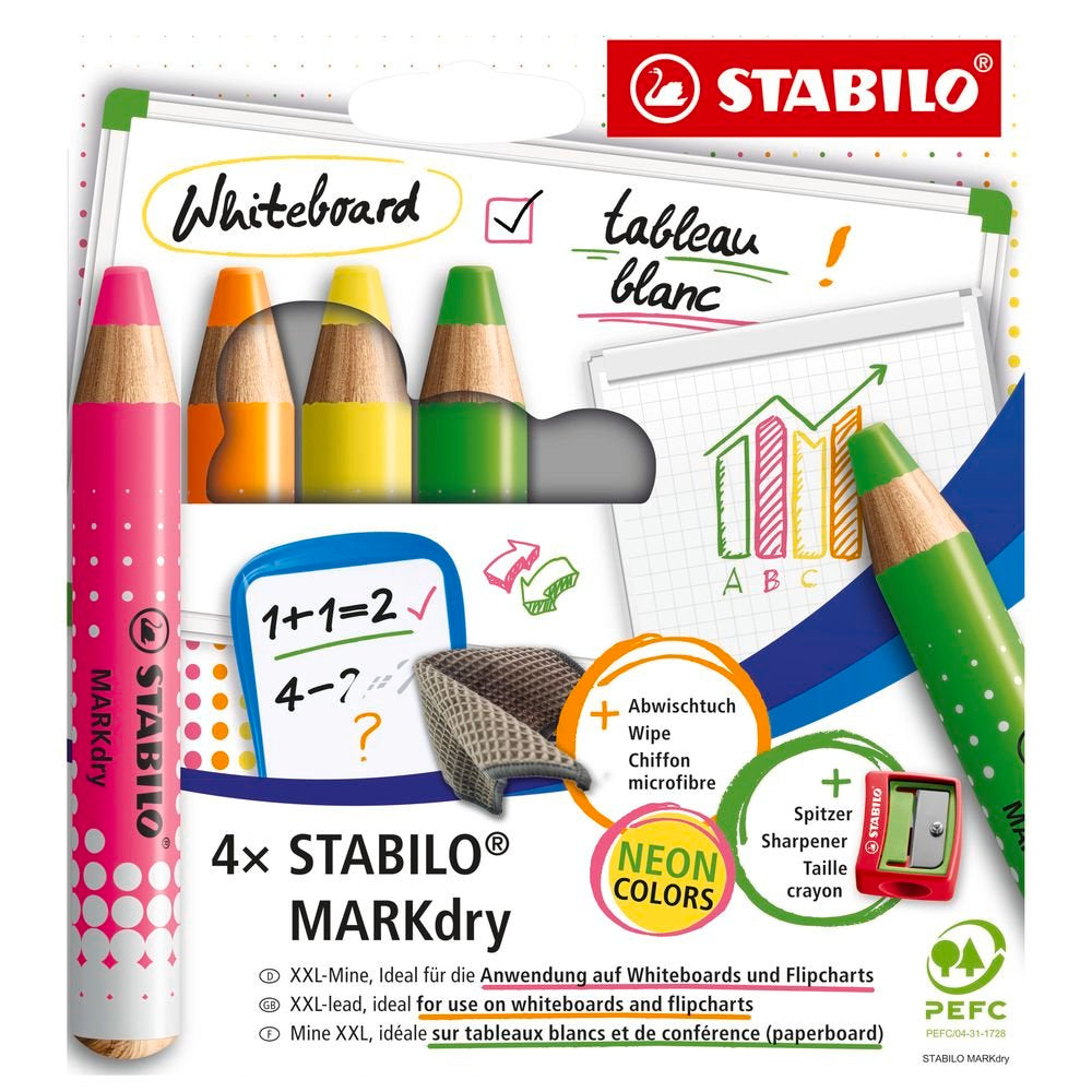 Marcador Stabilo Markdry 4 Colores Neon