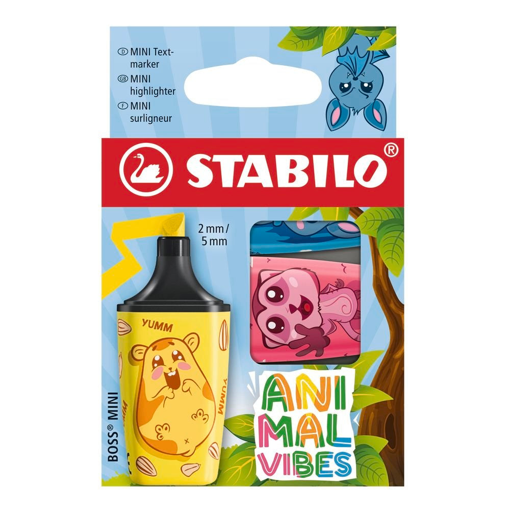 Marcador Stabilo Boss Mini Animal Vibes Pack 3 Colores
