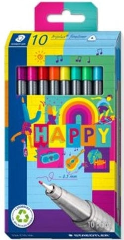 Rotuladores Fineliner STAEDTLER 10 Colores Diseño Happy
