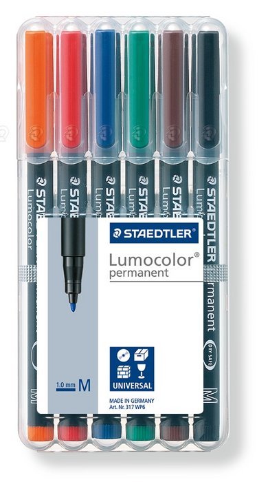 Estuche 6 rotuladores Lumocolor 317 punta media colores surtidos STAEDTLER