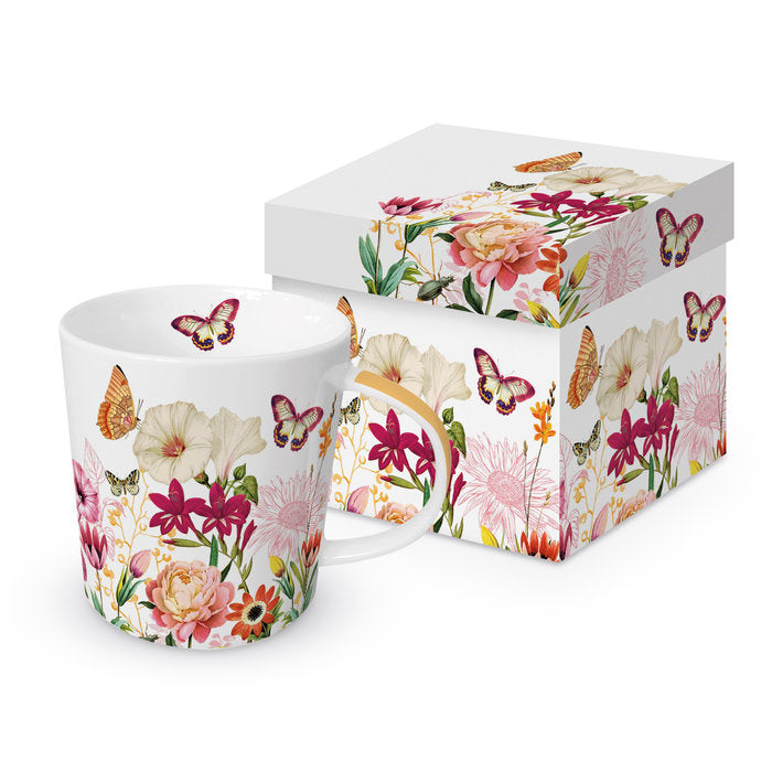 Taza Flores y Mariposas + Caja Regalo