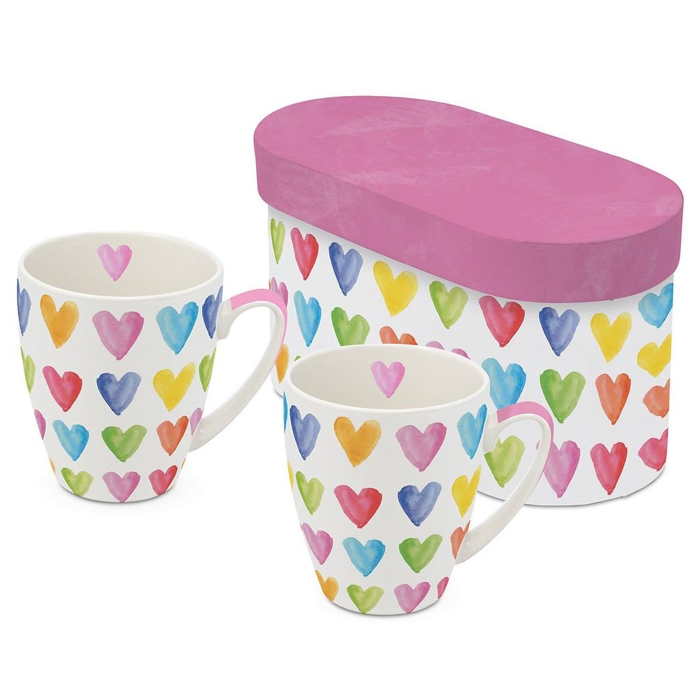 Set 2 Tazas Corazones Acuarela y Caja Regalo PPD