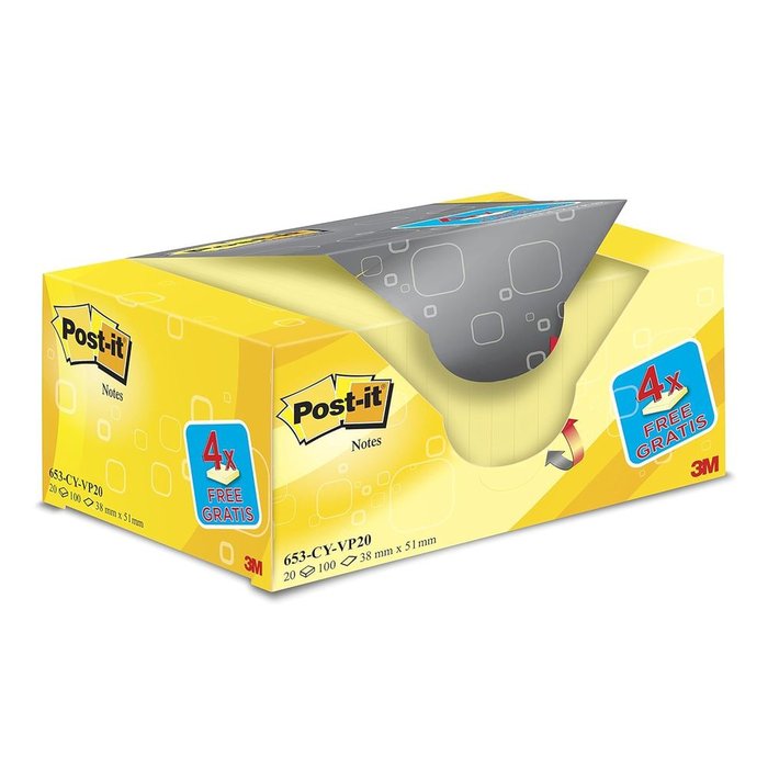 NOTA ADHESIVA POST-IT 38X51MM 20X100H AMARILLO CANARIO | 1 UNIDADES | (POST-IT)