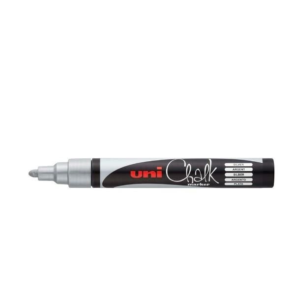Marcador Uni Chalk Tiza Liquida 1,8-2,5 Mm Pwe-5M Plata | Uni-Ball | Pack 6 Unidades Imagen principal del producto