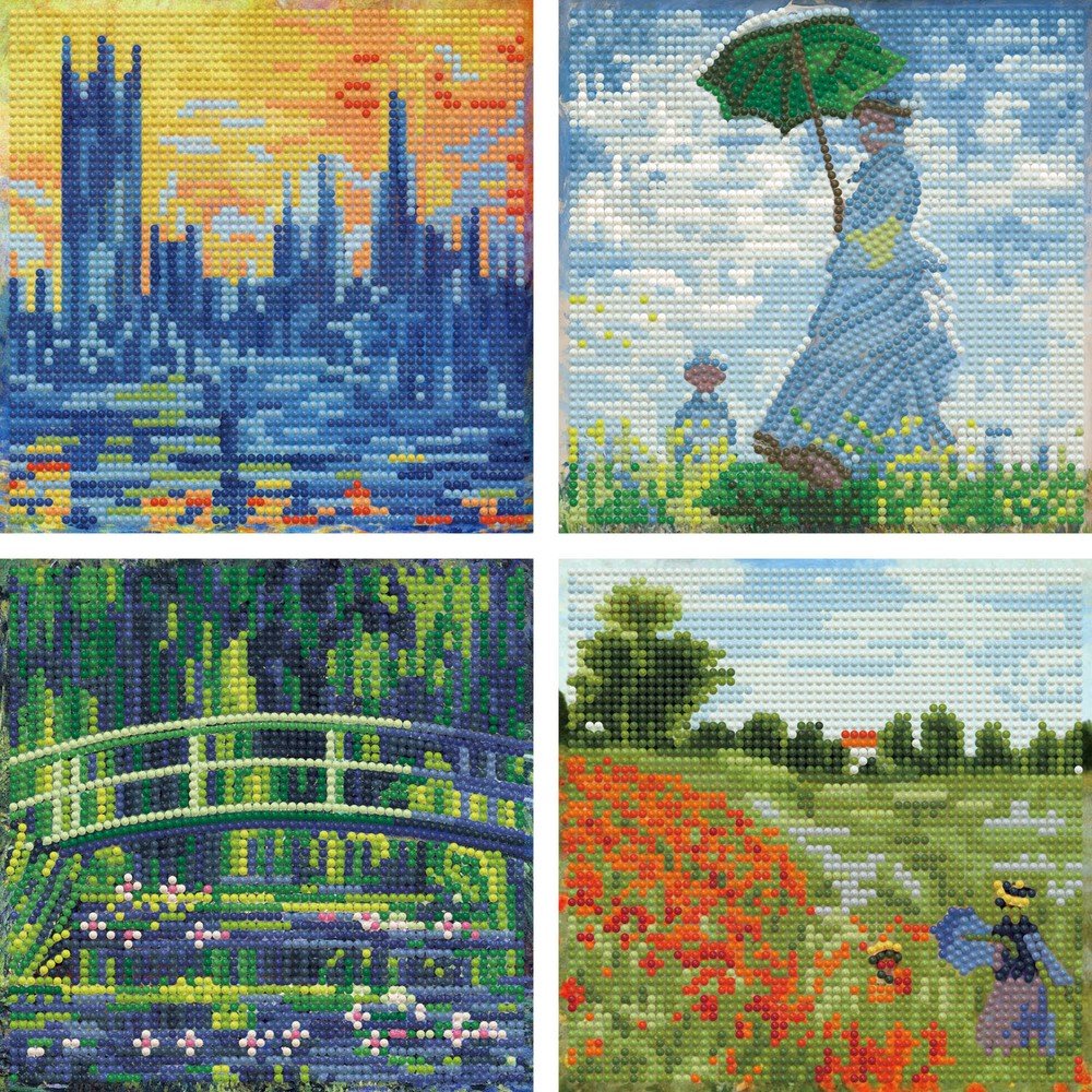 Set 4 Cuadros Diamond Dotz Claude Monet Pintar con Diamantes Marca Madnesstoys