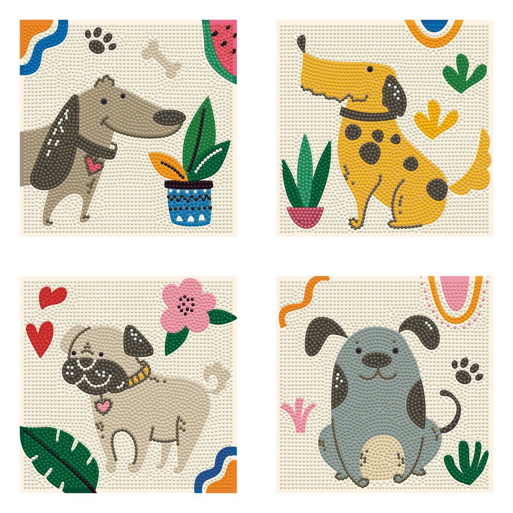 Diamond Dotz Set 4 Cuadros Perritos Pintar con Diamantes Marca Madnesstoys