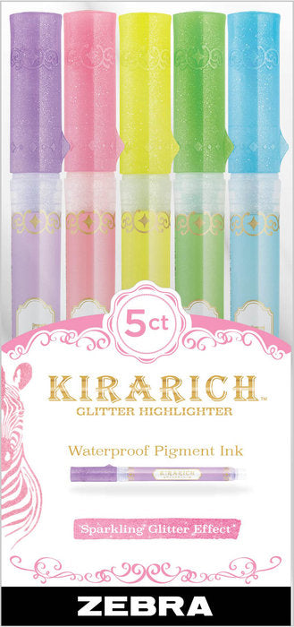 Rotulador Zebra Kirarich Glitter 5 Colores Surtidos | Zebra Pen | Pack 1 Unidades