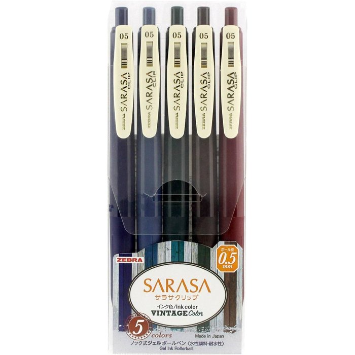 BOLIGRAFO ZEBRA SARASA CLIP 5 COLORES VINTAGE | 1 UNIDADES | (ZEBRA PEN) Imagen principal del producto