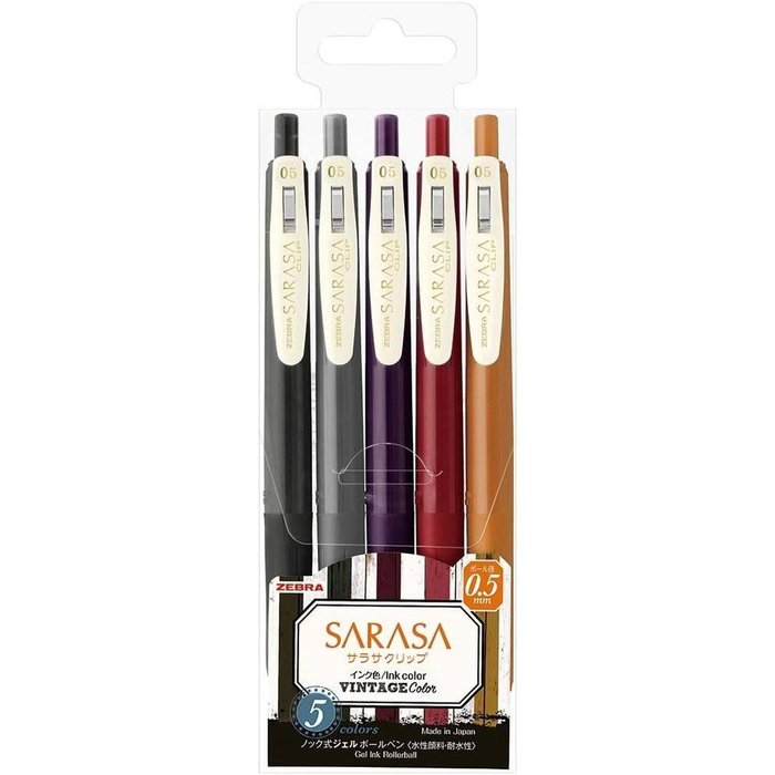 BOLIGRAFO ZEBRA SARASA CLIP 5 COLORES VINTAGE 2 | 1 UNIDADES | (ZEBRA PEN) Imagen principal del producto
