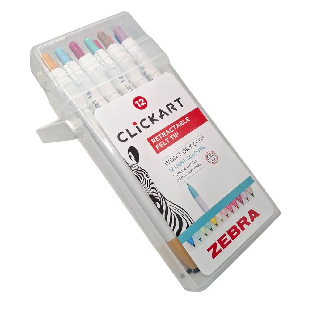 Rotulador Zebra Clickart Light Retractil 12 Colores Surtido | Zebra Pen | Pack 1 Unidades