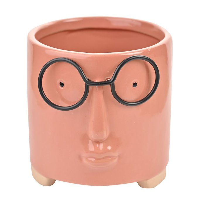 Macetero cerámica cara con gafas marrón Widdop Imagen principal del producto