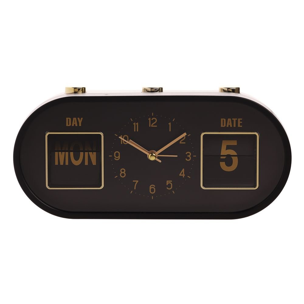 Reloj despertador con calendario Widdop negro y dorado Imagen principal del producto