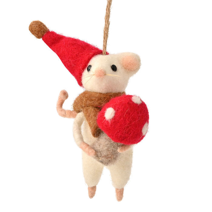 Ratón Fieltro con Hongo y Sombrero Rojo 12 cm Widdop Navidad