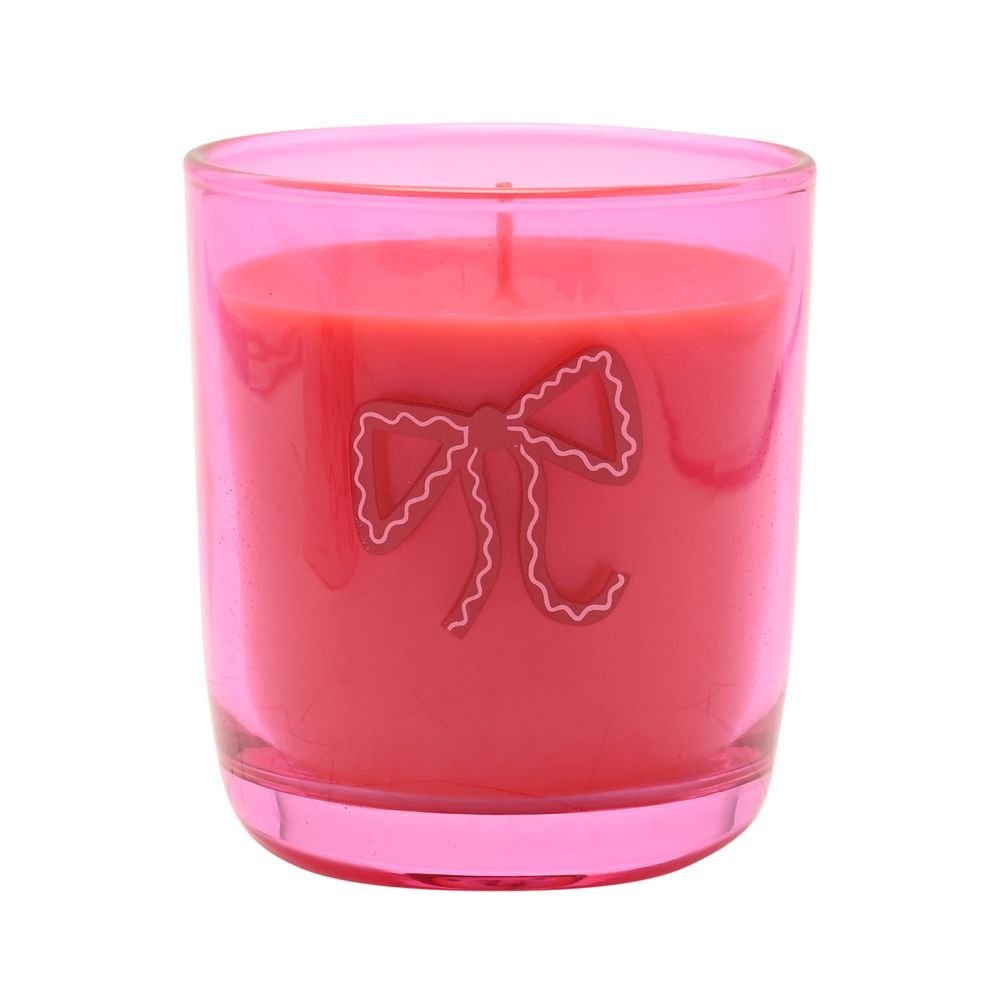 Vela aromática con lazo en vaso de vidrio rosa WIDDOP