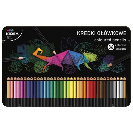 Caja metálica de 36 lápices triangulares de colores Kidea