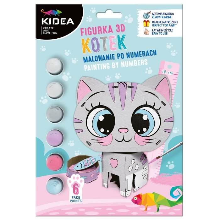 Set Pintar por Numeros Figura de Gato 3D para Montar Kidea