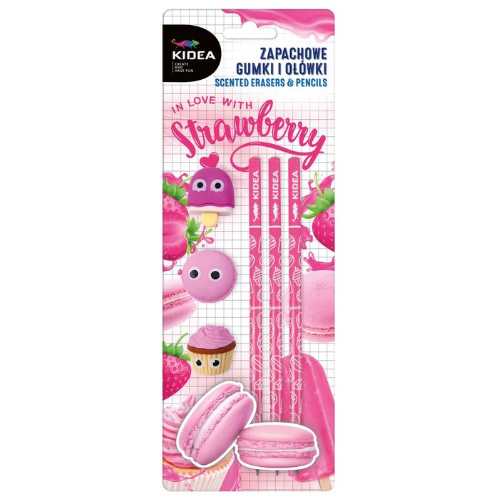 Set de 3 lápices y 3 gomas perfumadas de fresa Imagen principal del producto