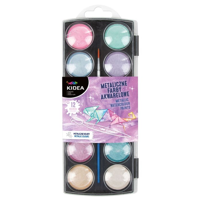 Set de acuarelas 12 colores metalizados con glitter Kidea