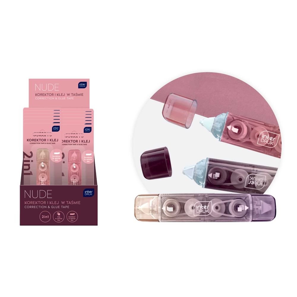 Pack 12 unidades cinta correctora y pegamento 2 en 1 nude Inter Druk