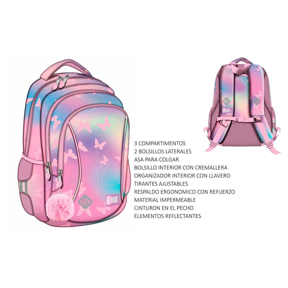 MOCHILA ESCOLAR PINK BUTTERFLIES 39X27X17 CM | MAJEWSKI Imagen principal del producto
